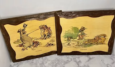 1970 Vintage Bud McCaulley Western Cartoon Cowboy Wood Plaque Lot Of 2 Country • $19.99