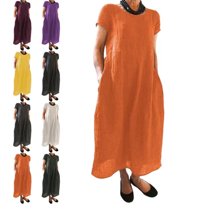 $29.99 • Buy Ladies Long Dress Short Sleeve Sundress Women Loose Solid Color Maxi Dresses