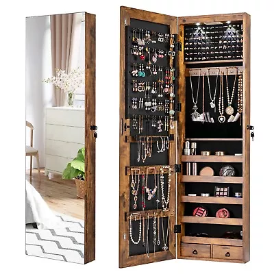 Mirror Jewelry Armoire Wall Mounted LED Mirror Jewelry Cabinet Makeup Organizer • £74.95