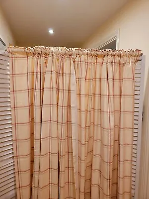 Laura Ashley Curtains  60” X 72” X 2 Pairs Cream/red/green Check Unlined • £180