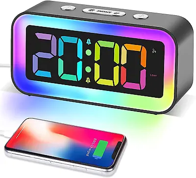 $65.72 • Buy RGB Alarm Clock With Smart Night Light, Adjustable Brightness, Dual Alarm,Sound 