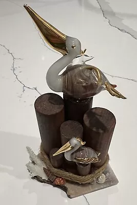 Melanie Cech Glass Pelicans (Broken Wing) Seashells Boating Decor Retails $200+ • $24.99