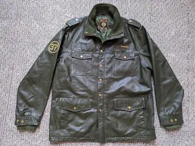 LIVE MECHANICS Green M65 Military Style XL Perforated LEATHER Field Jacket Coat • $49.95
