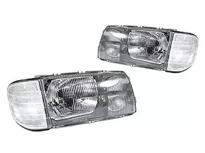 DEPO Euro Glass Headlight + Corner Lamp W/ Adapters For 81-91 Mercedes Benz W126 • $189.99