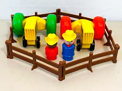 VNTG Fisher-Price Farm Lot: 2 Tractors 2 Little People Farmers 6 Fences 1980's • $24.75