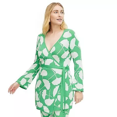 Women's Long Sleeve V-Neck Ginkgo Green Sweater Wrap Top - DVF S • $15.99