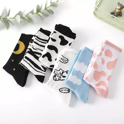 Cartoon Trendy Stripe Cow Dot Cotton Women Socks Printing Socks Hosiery • £3.73