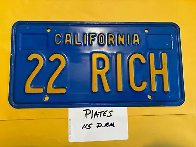 Vintage California Blue & Yellow License Plate -Personalized  22 RICH  • $49.95