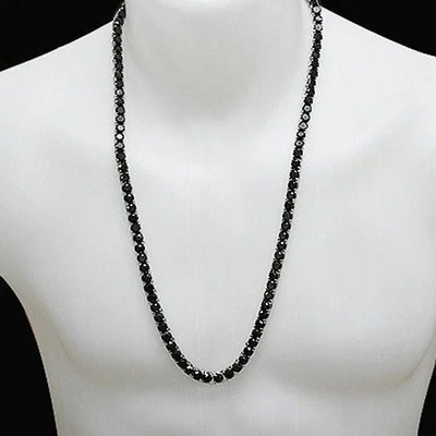 $799 • Buy Certified 26 Inches Top Quality 4 Mm 30 Ct Black Diamond Hip-Hop Necklace- Men's