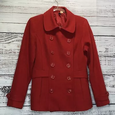 HM Divided Coat Women Size 42 Red 5 Button Wool Blend Double Breast Lined Pocket • $16.20