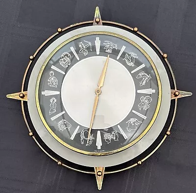 Vintage Mid-Century Metamec Wind Up Zodiac Wall Clock (Horoscope Symbols) • £45