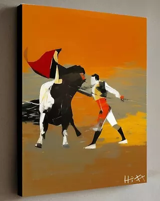 MATADOR BULL Painting W/COA - Framed Canvas 40X30cm HITT • $250