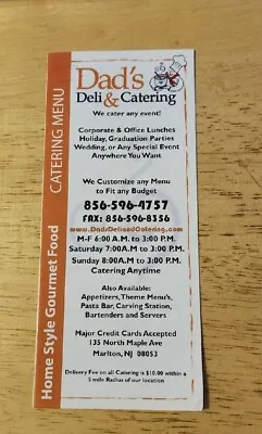 Dad’s Deli Delicatessen Catering Maple Avenue Marlton New Jersey Menu Ephemera • $9.99