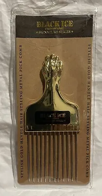 Black Ice Professional Signature Series Metal Pick Pik Comb Gold Fist Handle • $7.85