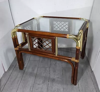 Vintage MCM Boho Hollywood Regency Bent Bamboo Asian End Table With Glass Top A • $315