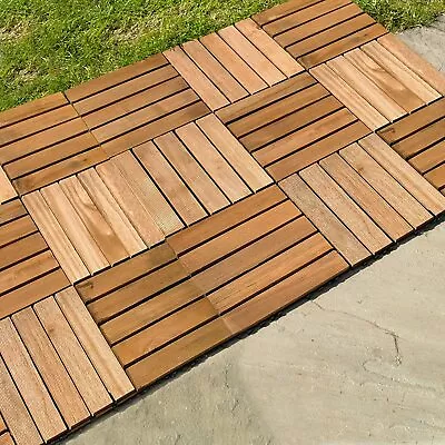 Interlocking Wooden Decking Tiles 30x30cm Outdoor Patio Garden Floor Terrace • £264.42