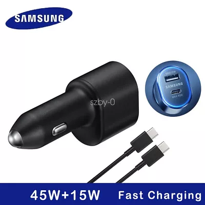 For Samsung 45W Car Charger Super Fast Charging Adapter Dual Port USB-C Cable • $14.62