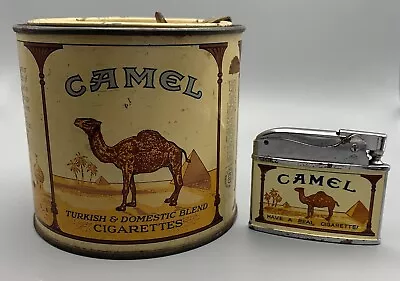 Vintage Camel Cigarette Tin 1940s USA & Lighter Japan 1960s Lot Of 2 • $19.95