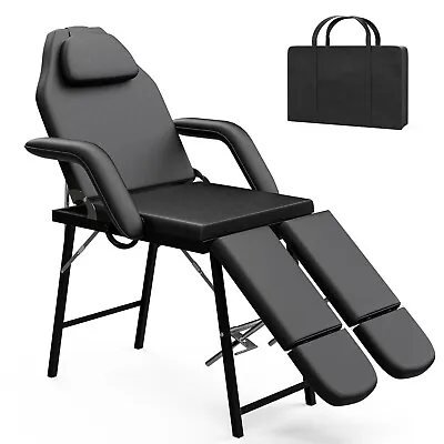 ONPNO Portable Massage Table Folding Beauty Salon Tatto Therapy Couch Bed Black • £166.99