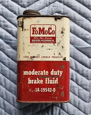 Vintage Ford FoMoCo Moderate Duty Brake Fluid Can Rare Metal Oil 16oz Square • $40