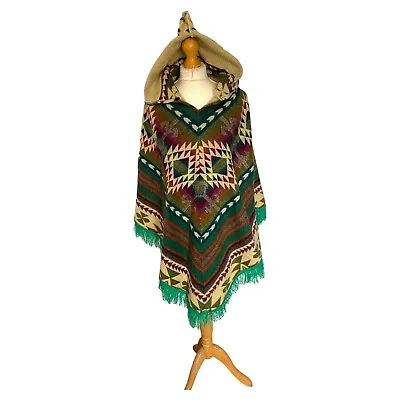 Alpaca Poncho Super Soft Light And Warm 100% Wool Attached Hood Medium Size • $85.09