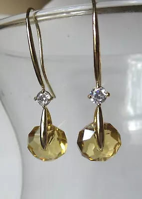 Gold Ice Pick Earrings With Citrine Colored Glass Pinwheel Earrings Handmade • $27.99