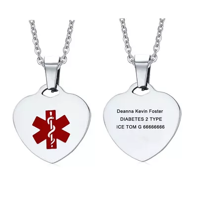 Red Symbol Medical Alert ID Heart Tag Necklace Pendant Engraving Stainless Steel • $4.99