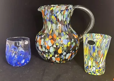 Murano Vase 9”pitcher Carafe ￼ Colorful Large Heavy Hand Made Blown Glass • $29.99
