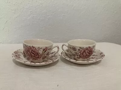 2 - Johnson Brothers England Pink Rose Chintz Cup And Saucer Sets • $15