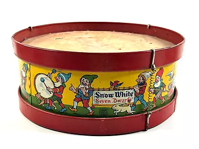 Vtg 1930s J. Chein Walt Disney Snow White Seven Dwarfs Toy Play Drum Tin Litho • $99.99