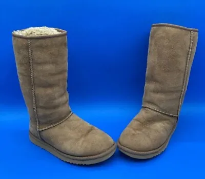 Ugg Women's Classic Tall 5815 Brown Suede Shearling Mid-Calf Snow Boots SZ US W6 • $29.99