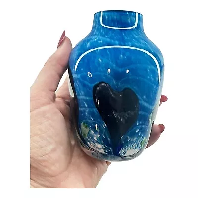 Scottish Caithness Art Glass Blue Cadenza Hearts Vase 1980s Millefiori VTG • $31.45