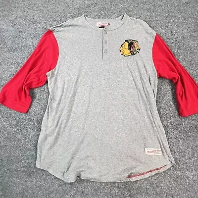 Mitchell Ness Chicago Blackhawks Shirt Mens 2XL 3/4 Sleeve Vintage Hockey • $23.95