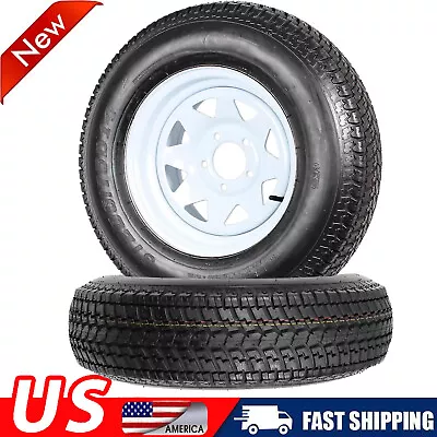 2-Pk Trailer Tire Rim ST205/75D14 14 In. Load C 5 Lug White Spoke Wheel 14x5.5 • $177.99