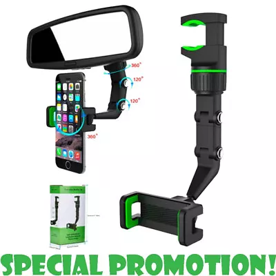 360° Universal Rotation Adjustable Cell Phone Holder Car Rearview Mirror Mount • $6.95