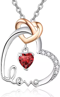 Gifts For Women Wife Mom 925 Sterling Silver Heart Necklace | Birthstone Neckla • $51.18