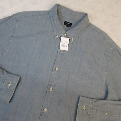 NEW J Crew Shirt Adult XL Chambray Button Up Long Sleeve Cotton Blue NWT • $29.99