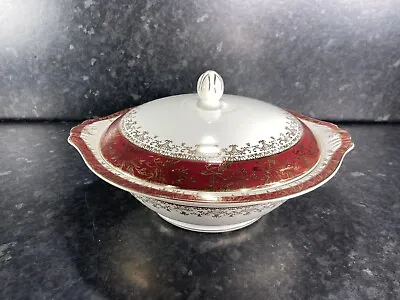 J&G Meakin  Sol Ware Lidded Serving Dish/Tureen Burgundy With Gold • £12.99