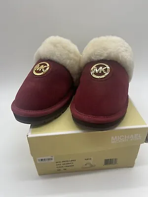 Women's Michael Kors Judd Closed Toe Cinnabar Fur Lined Slippers Size 9M NEW • $49