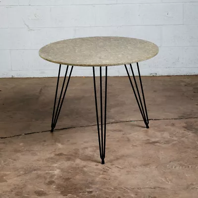 Mid Century Modern Dining Table Dinette Black Iron Round Circular Stone Marble • $798.98