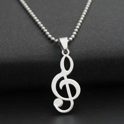 TREBLE CLEF NECKLACE Stainless Steel 316L Metal Pendant 24  Ball Chain Music NEW • $4.95