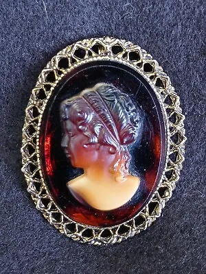 Vtg Cameo Brooch Pendant Fx Tortoise Shell  • $30