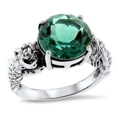 Mermaid Ring 925 Solid Sterling Silver Victorian Style Simulated Emerald    #920 • $28