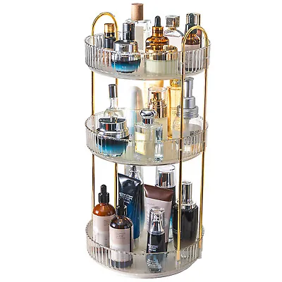 3 Tier 360°Rotating Makeup Organizer Shelf Perfume Cosmetic Storage Shelves Tray • $26.86