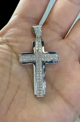 2.20 Ct Round Cut Moissanite Religious Cross Pendant Men's 925 Sterling Silver • $120