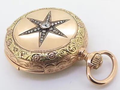 .Antique Lecoultre Minute Repeating 18K Rose Green Gold Diamond Set Pocket Watch • $11090.15