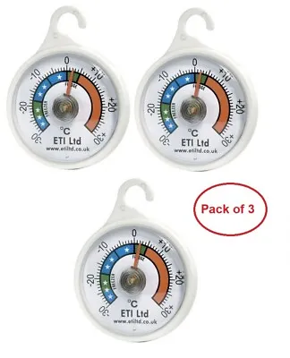 £9.95 • Buy Fridge Freezer Thermometer Pack Of 3 ETI Dial Temperature Gauge Hanging