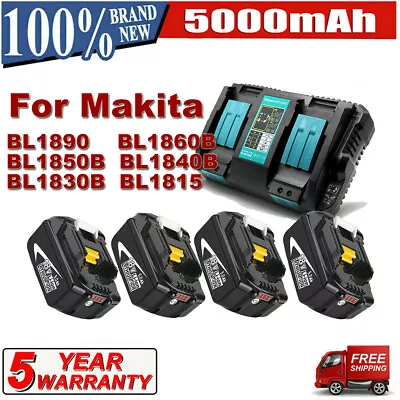 OEM Makita Original 18V 5AH Battery &Dual-Charger Set Li‑Ion BL1850B BL1860B LXT • $27.51