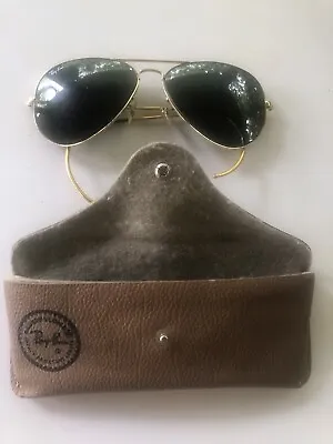 $105 • Buy Vintage B&L US Ray Ban Sunglasses Aviator GOLD FRAME Smoke Green 52-14 EXLT