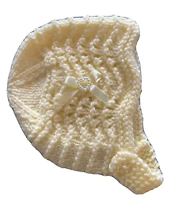 Hand Knitted Lemon Baby Girls Bonnet New Born With Lemon Bow @ Both Sides • £4.45